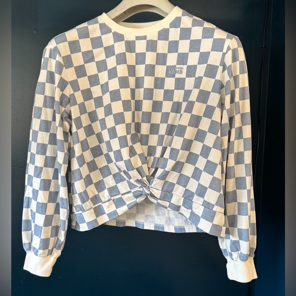 VANS Off The Wall Tee Knotty Long Sleeve Checkered Print  Blue T-Shirt Small - Picture 2 of 2
